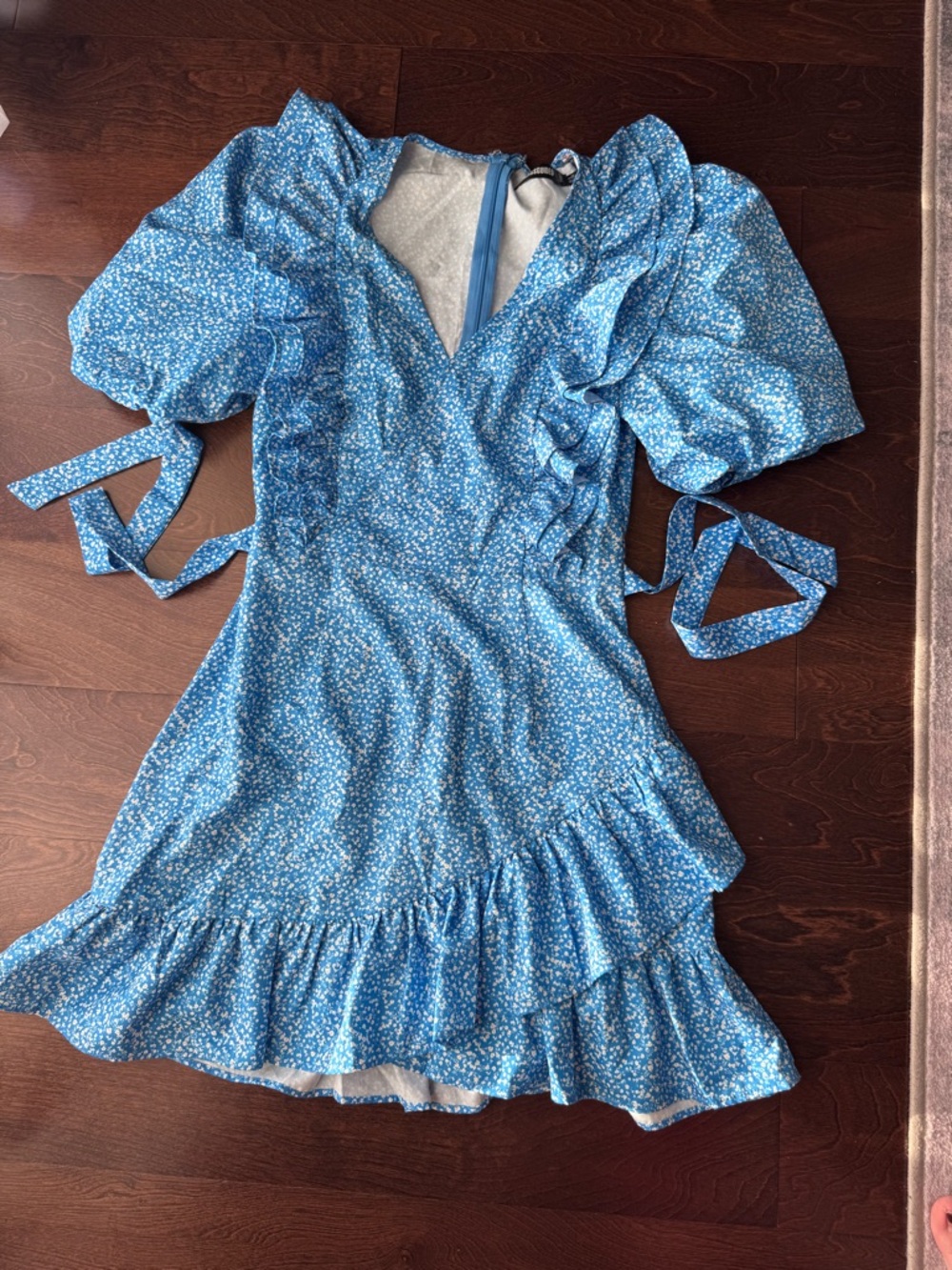 Missguided Blue Floral Ruffle Mini Dress